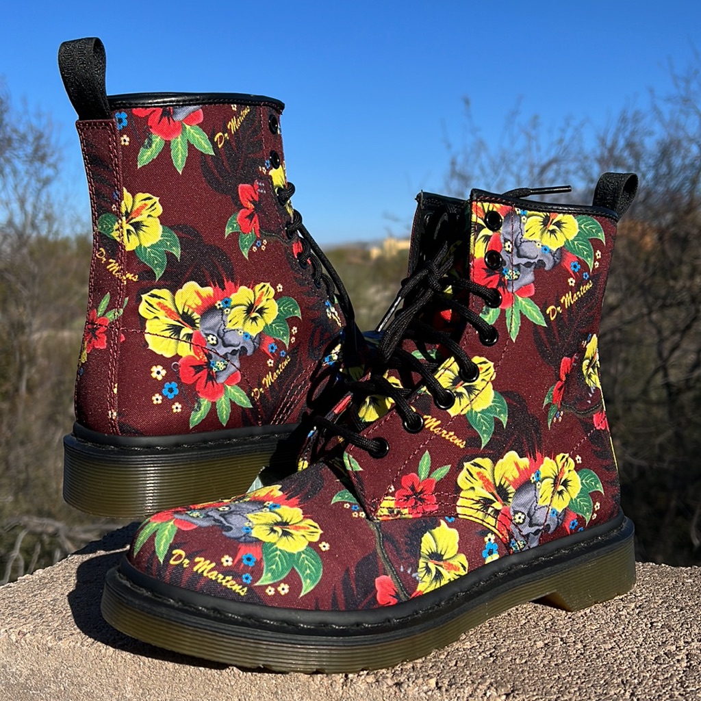 Dr. Martens Colorful Canvas Tropical Floral Castel Burgundy Boots